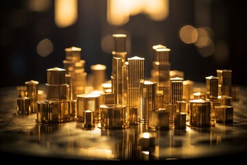 a gold city model with lights - obrazy, fototapety, plakaty