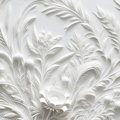 Luxury white wall design bas-relief with stucco moldings and rococo elements.  - obrazy, fototapety, plakaty