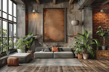A living room filled with furniture and abundant natural light from multiple windows, mockup
