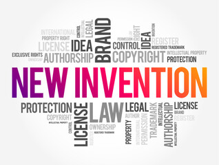 New Invention - any invention that has not been anticipated in any prior art or used in the country or anywhere in the world, word cloud concept background