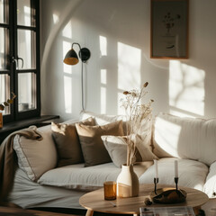 Cozy Scandinavian Living Room Interior with Modern Decor