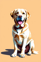 Labrador retriever dog in full growth on beige background isolated. Friendly Pet Animal Friendship Animal Feed Poster for Veterinary Clinic Grooming Studio.