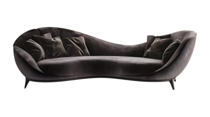 Capturing the contemporary elegance of a modern sofa adorned with sleek curves, transparent background.