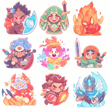 9 collection of gamer character stickers