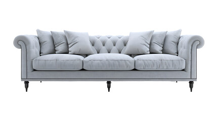 Modern sofa showcased, transparent background.