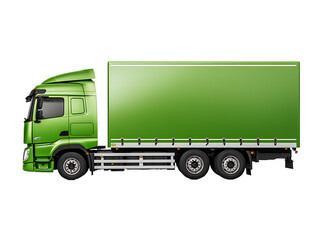 Green cargo truck side on transparent background PNG