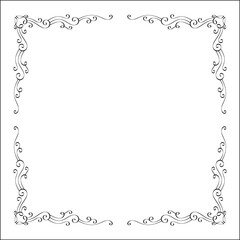 Elegant black and white ornamental frame, decorative border, corners for greeting cards, banners, business cards, invitations, menus. Isolated vector illustration.	
