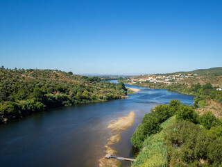 Fototapeta na wymiar Tagus River and Tancos village seen from the top of Almorol castle