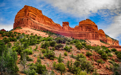 Red rock formations of Damfino Canyon in Sedona Arizona on a cloudy day - 747593194