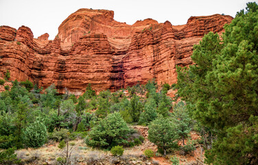 Red rock formations of Damfino Canyon in Sedona Arizona on a cloudy day - 747593546