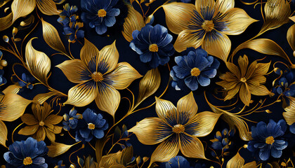 金と青の花　AI画像　ジェネレーティブAI