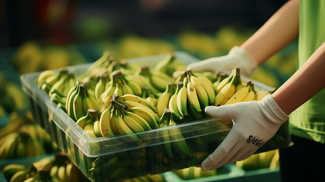 Once gathered, large bunches of green bananas are taken to packing sheds for inspection, washing, and boxing.