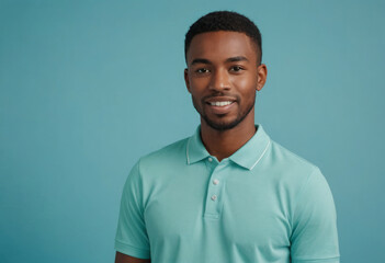 Man in a teal polo shirt, offering a confident smile and a thumbs up, exuding smart casual style.