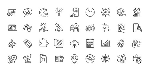 Inspiration, Recovery hdd and Vinyl record line icons pack. AI, Question and Answer, Map pin icons. Graph chart, Candlestick chart, Winner podium web icon. Vector