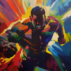 Strong man is ready to fight colorful illustration