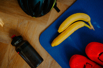 Banana prepared before leaving for cycling training. Fruit serves as a source of energy - 747595185