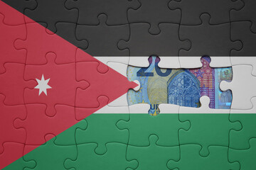 puzzle with the national flag of jordan and euro banknote. finance concept