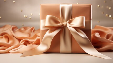 An elegant abstract pattern adorning a wrapped gift box, complemented by a satin ribbon, exuding simplicity and finesse.