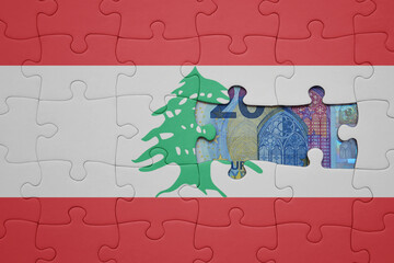 puzzle with the national flag of lebanon and euro banknote. finance concept