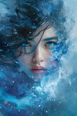 abstract Asian blue woman cold beauty hair 