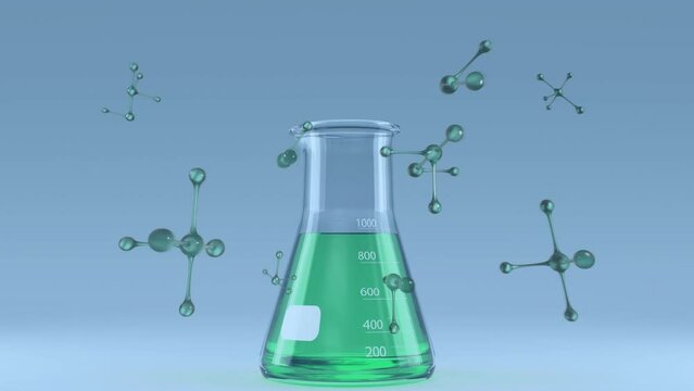Animation of molecules floating over vial