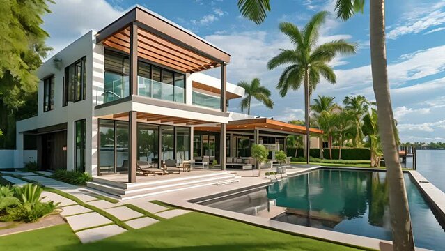 Perfectly positioned to take advantage of its lakefront location this waterfront home uses brisesoleil and pergolas to create a tranquil and breezy atmosphere. The louvered