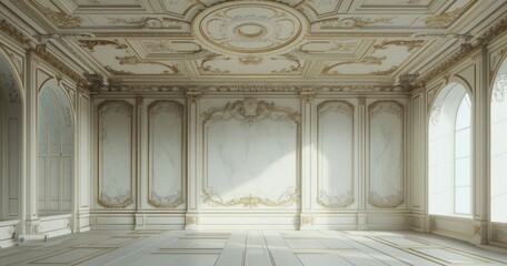Obraz premium an empty room with white walls and gold ceilings
