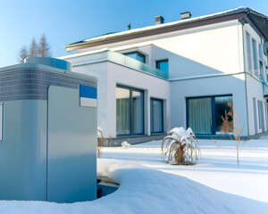 Ekologiczne ogrzewanie domu jednorodzinnego zimą - obrazy, fototapety, plakaty
