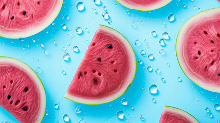 A refreshing, healthy lifestyle depicted on a pastel blue wallpaper with enticing watermelon slices.