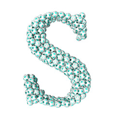 Symbols made from turquoise soccer balls. letter s