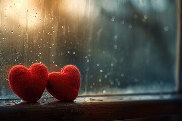 Cozy winter romance symbolized by sparkling hearts and a gentle candle's flame.