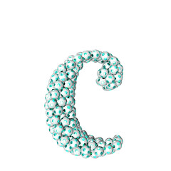 Symbols made from turquoise soccer balls. letter c