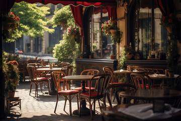 Fototapeta na wymiar Parisian Charm: Cozy Cafe Terrace
