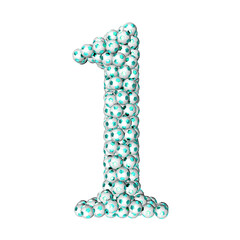 Symbols made from turquoise soccer balls. number 1