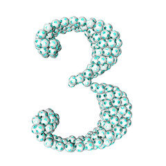 Symbols made from turquoise soccer balls. number 3
