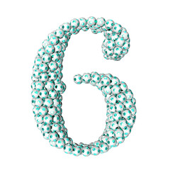 Symbols made from turquoise soccer balls. number 6