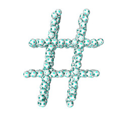 Symbols made from turquoise soccer balls