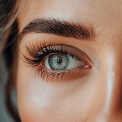 Obraz premium Intense Gaze: Macro Shot of Woman's Eye with Long Lashes and Striking Blue Iris Detail