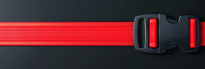 A creative vector illustration of a closed red seat belt that is isolated on a black background - obrazy, fototapety, plakaty