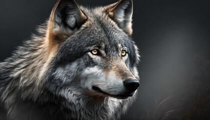 Fototapeta premium Close up wolf on dark background. 
