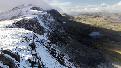 The snow covered mountains of Cadair Idris in Eryri National Park, Wales