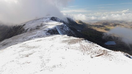 The snow covered mountains of Cadair Idris in Eryri National Park, Wales
