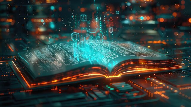 Futuristic Digital Learning: Open Book Illustration in Modern Digital Style, AI-Generated Image