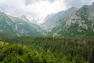 View of a beautiful mountain vacation in a national park. Location of the High Tatras Mountains, Europe. Nature concept, views.