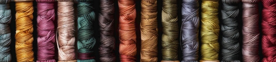 Many different bobbins of yarn
