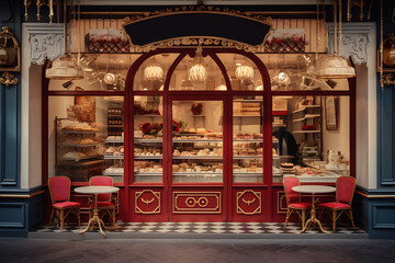 Charming Parisian Cafe Front with Pastries