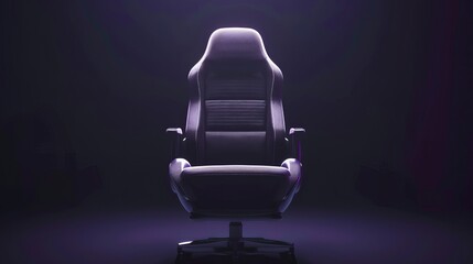car seat isolated in the dark. In the style of advertising posters. Contoured shading, light purple and white.