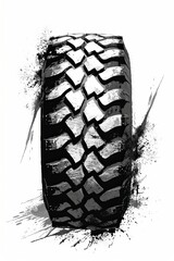 tire footprint, black and white tire track vector