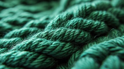 Macro Close-Up of Green Yarn Carpet Texture with Abstract Design