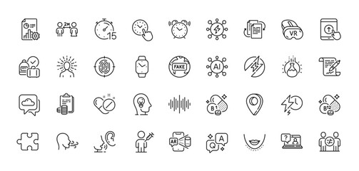 Augmented reality, Cobalamin vitamin and Social distancing line icons pack. AI, Question and Answer, Map pin icons. Weather forecast, Swipe up, Yoga web icon. Vector